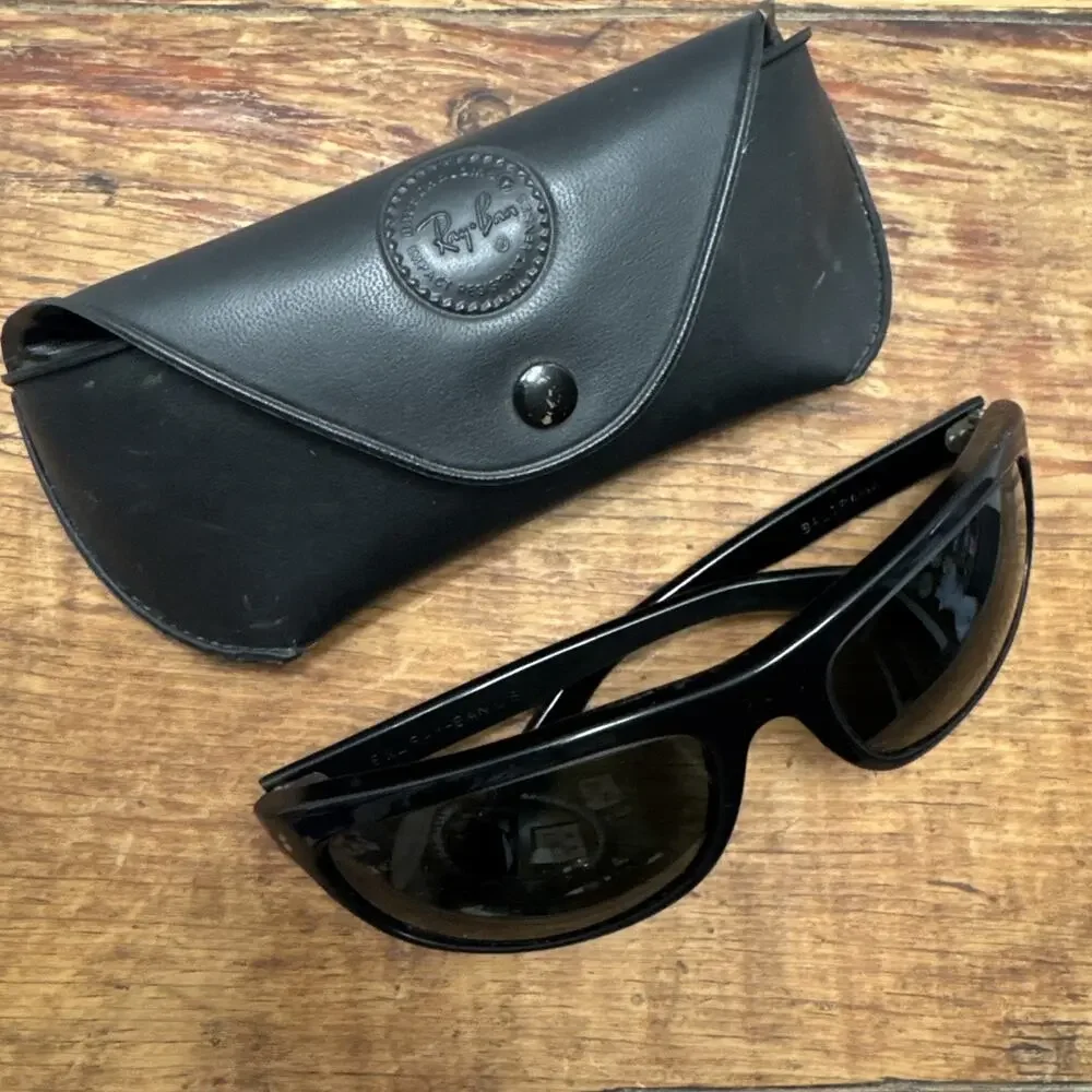 Vintage B&L Ray-Ban Balorama Sunglasses Black USA Wraparound w/ Case Dirty Harry